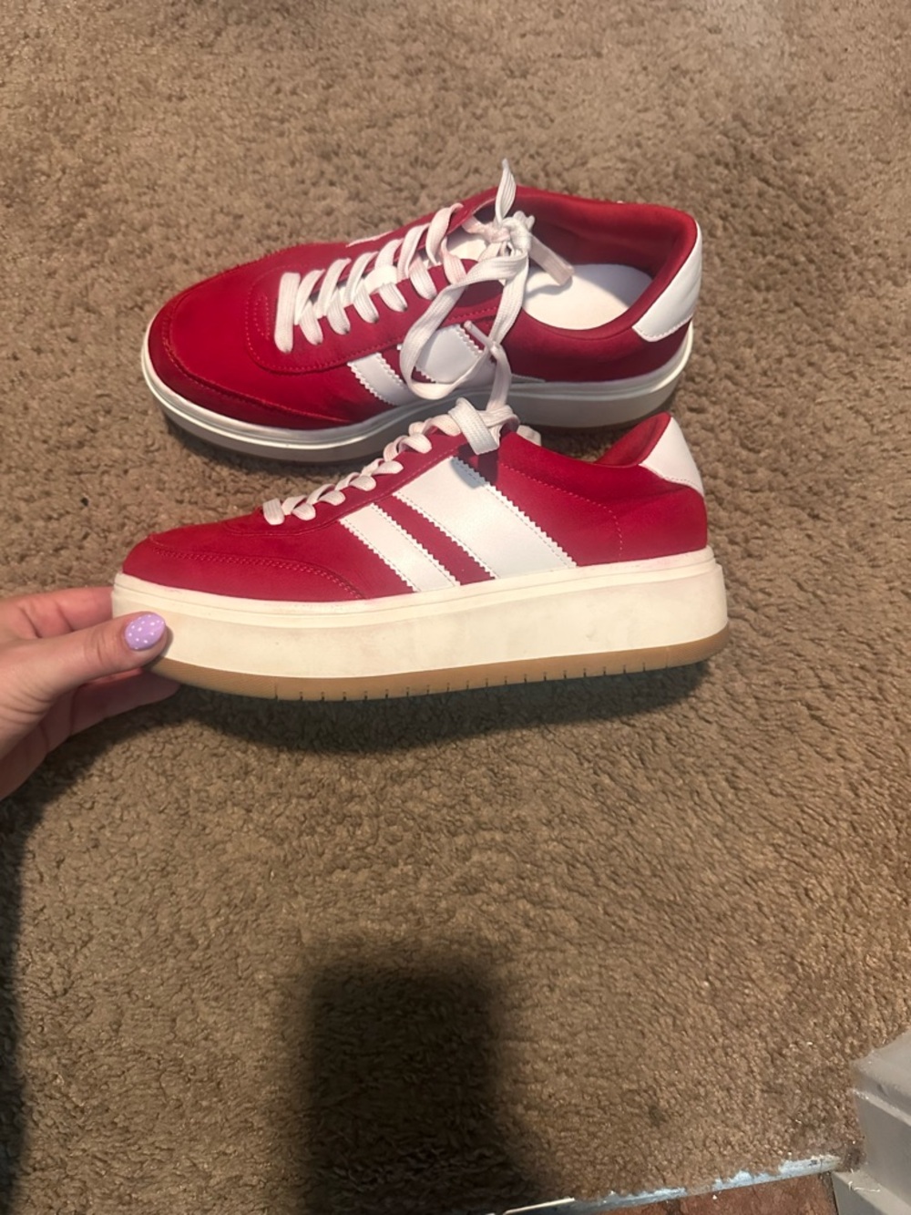 Red and White Platform Sneakers - Women